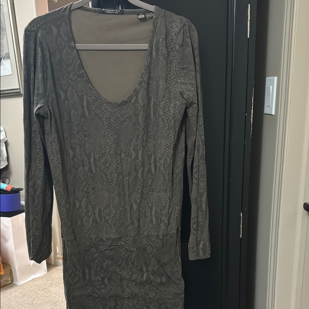Scotch & Soda Black Green Long Sleeve Bodycon Top